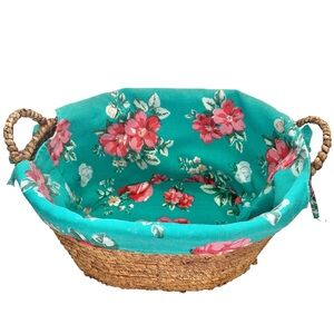 Pioneer Woman Decorative Basket With Teal Pink Fabric Southern Floral Liner